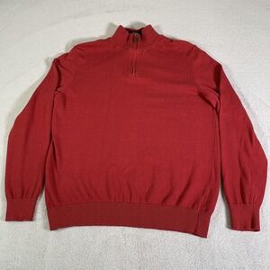 Mark Law Sweater Mens Large Red Quarter Zip Mock Neck 100% Cotton Knit Pullover